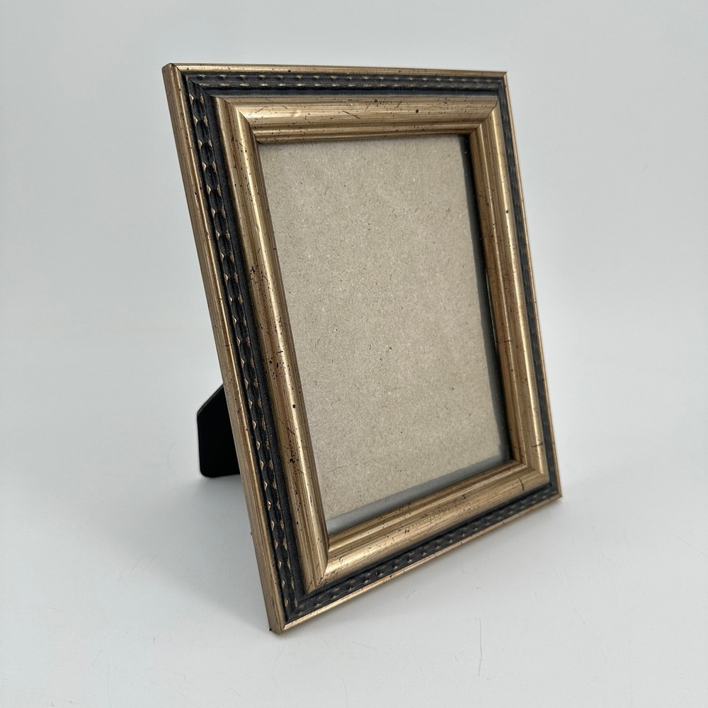 Gold and Black Beaded 5x7 Tabletop Picture Frame Classic Tiered Design
